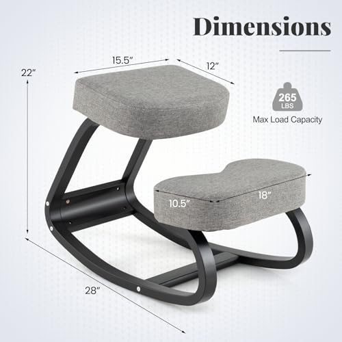 Giantex Ergonomic Kneeling Chair, Rocking Posture Chair with Padded Cushion, Knee Chair for Back Neck Pain Relief, Wooden Kneeling Desk Chair for Home Office Giantex