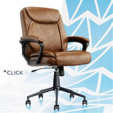 Click365 Transform 1.0 Extra Comfort Ergonomic Mid Back Desk Chair, with Padded armrests, Adjustable-Height, Tilt, Lumbar Support, Bonded Leather, Cognac Click365