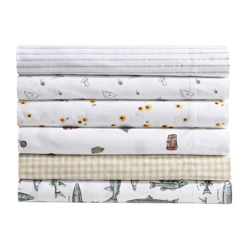 Eddie Bauer - Sheet Set, Cotton Percale Bedding with Matching Pillowcase, Crisp & Breathable, 200-Thread Count, Classic Comfort Essentials (Little Gingham Beige, Full) Eddie Bauer