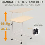 Japard Small Desk on Wheels, Mobile TV Tray Table Rolling Desk for Bed Sofa, Adjustable Height 23.6" Wide C-Shape Loadable 66lbs (White, 66 lbs Loadable) Japard
