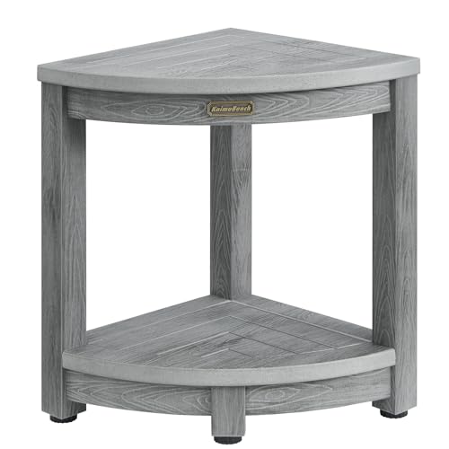 Waterproof Shower Bench for Inside Shower, Gray HDPS Corner Shower Stool for Shaving Legs, Poly Lumber Shower Foot Seat, Plastic Bathroom Shower Bench Seat with Storage Shelf, Non-Slip/No-Maintenance KaimuBench