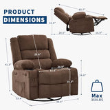 Rocking Recliner Chair for Adults Wide 360° Swivel Rocker Recliner with Cup Holder Nursery Glider with Upholstered Deep Seat Linen Lazy boy Chair for Living Room Browm