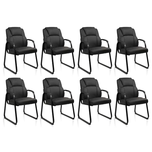 CLATINA Leather Guest Chair with Padded Arm Rest for Reception Meeting Conference and Waiting Room Side Office Home Black with Sled Base 8 Pack CLATINA