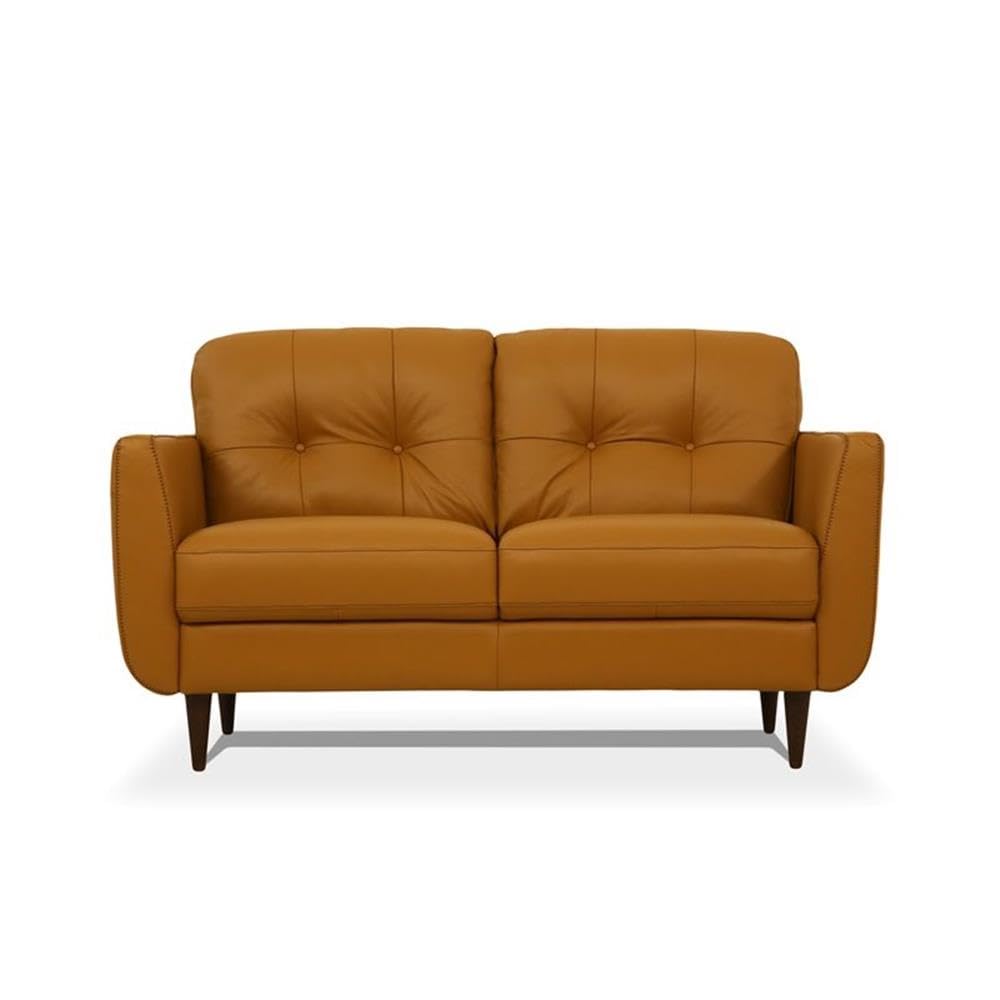Acme Radwan Tufted Leather Loveseat in Caramel Acme