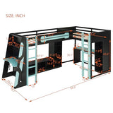 LUMISOL Twin Size L-Shaped Loft Bed with 2 Built-in Desks, Gaming Loft Bed Frame with RGB LED Lights, USB Ports, TV Stand and Storage Shelves for Kids, Teens, Adults, Space-Saving, Noise Free, Blue LUMISOL