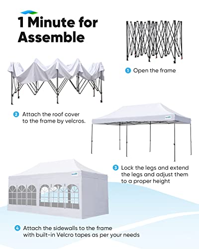 Quictent 10x20 Pop up Canopy with Sidewalls, Heavy Duty Enclosed Instant Canopy Tents for Parties and Wedding, Higher Top to Speed up Water, Bonus Weight Bags, White Quictent