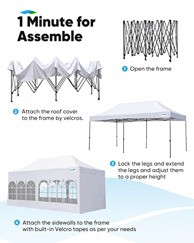 Quictent 10x20 Pop up Canopy with Sidewalls, Heavy Duty Enclosed Instant Canopy Tents for Parties and Wedding, Higher Top to Speed up Water, Bonus Weight Bags, White