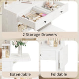 IRONCK Vanity Desk with Mirror and LED Lights, Jewelry Cabinet, Makeup Dressing Table Set with Drawers, Storage Shelves, for Bedroom, 65.3 H White IRONCK