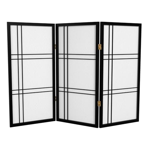 3 ft. Short Double Cross Shoji Screen - Black - 3 Panels Red Lantern