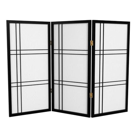 3 ft. Short Double Cross Shoji Screen - Black - 3 Panels Red Lantern
