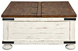 Signature Design by Ashley Wystfield Farmhouse Square Storage Coffee Table with Hinged Lift Top, Distressed White Signature Design by Ashley