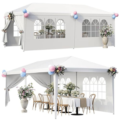 LEMY 10 X 20 Outdoor Wedding Party Tent Camping Shelter Gazebo Canopy with Removable Sidewalls Easy Set Gazebo BBQ Pavilion Canopy Cater Events LEMY