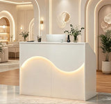 ZIMASYA Modern Reception Desk with Counter,55 Inch Front Desk Reception Counter with LED Lights,Built-in Outlets USB Charging Ports,Lockable Drawers for Office Salon Retail Store White