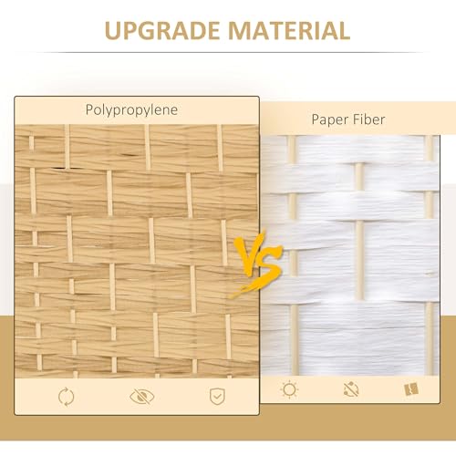 HOMCOM 6 Panel Room Divider, 6' Tall Folding Privacy Screen, Hand-Woven Freestanding Wall Partition for Home Office, Bedroom, Nature Wood HOMCOM