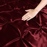 P Pothuiny 5 Pieces Satin Pintuck Duvet Cover Set, Silky Like Burgundy Pinch Pleat Duvet Cover Full/Queen Size Luxury Bedding Set with Corner Ties, 2 Pillow Shams + 2 Pillowcases (No Comforter) P Pothuiny