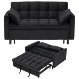 3 in 1 Convertible Sleeper Sofa Bed, Velvet Loveseat Futon Pull-Out Couch with Adjustable Reclining Backrest, Side Pockets and Pillows for Living Room, Bedroom, Apartment, Small Spaces (Black-Velvet) Ehsovlnut