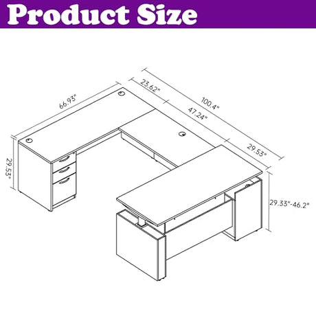 ALFA BUSINESS 100.4'' U Shaped Executive Standing Desk with Pre-Assembled Frame & Lockable Cabinets, Height Adjustable Desk Dual-Motor Sit-Stand Workstation for Corporate & Home Office (Grey-U) ALFA BUSINESS