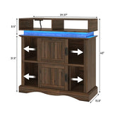 St.Mandyu Record Player Stand with Sliding Doors, 15.7" D x 39.4" W x 40" H Record Storage Cabinet with Charging Station Holds Up to 450 Albums, Vinyl Display Shelf for Living Room, Walnut St.Mandyu