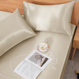 NSGZ 3 Pcs Satin Fitted Sheet and Pillowcase Set, King Silky Bottom Bedsheet Fit up to 15 Inch Deep Pocket Mattress, Taupe Soft Satin Bedding Includes 1 Fitted Sheet and 2 Pillowcases NSGZ