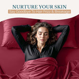 Casa Platino King Satin Sheet Set - Super Soft Cooling King Sheets Set with 15 Inch Deep Pocket Fitted Sheet, Helps Prevent Hair Frizz & Breakouts, Silky Smooth, Fade-Resistant - Burgundy Red Casa Platino