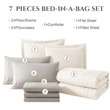 Monbix King Size Comforter Set - 7 Pieces Bed in a Bag King, Snow White Bedding Sets with Comforter, All Seasons Comforter Bed Set with Sheets, Pillowcases & Shams Monbix