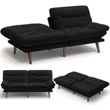 Amada 66" Convertible Futon Sofa Bed, Corduroy Folding Futon Set with Adjustable Backrest &Armrests, Recliner Lounge for Living Room, Apartment or Office, Solid Wood Frame, Loveseat Sofa - Black AMADA HOMEFURNISHING