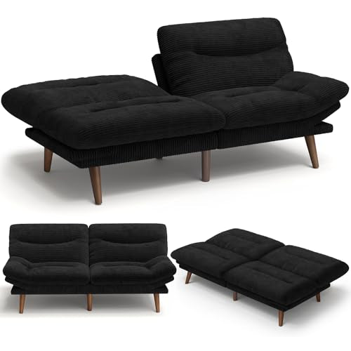 66″Futon Sofa Bed,3-in-1 Futon Couch w/Adjustable Backrest & Armrests, Convertible Sleeper Sofa Bed, Small Folding Sleeper Recliner w/Removable Cushion for Apartment, Living Room,Office (66in,Black) AMADA HOMEFURNISHING