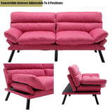 Modern Linen Velvet Convertible Folding Futon Couch Sofa Bed Adjustable Pillow Top Arm Memory Foam Couch Double Loveseat Sofa for Compact Living Space,Dorm,Game Studio,Apartment,Bedroom (Rose Red) Klwenas Maec