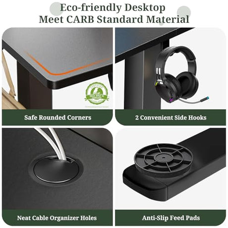 48 x 24 in Electric Standing Desk - Memory Height Adjustable Ergonomic Sit-to-Stand Rising Computer Table Gaming Workstations with 2 Hooks and Wire Hole for Home Office, Black SageNest