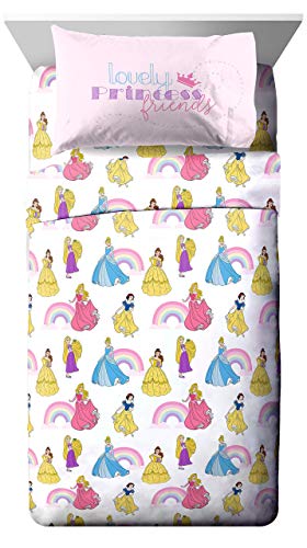 Jay Franco Disney Princess Rainbow 5 Piece Twin Bed Set - Includes Comforter & Sheet Set - Bedding Features Aurora, Belle, & Cinderella - Super Soft Fade Resistant Microfiber Jay Franco