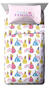 Jay Franco Disney Princess Rainbow 5 Piece Twin Bed Set - Includes Comforter & Sheet Set - Bedding Features Aurora, Belle, & Cinderella - Super Soft Fade Resistant Microfiber Jay Franco