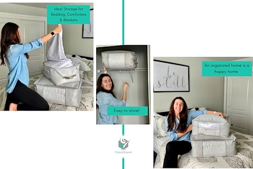 Comforter Storage Bag - Folding Organizer bag for King/Queen Comforters, Pillows, Blankets, Bedding/Quilt, Blanket, Duvet, Mothproof Space Saver; Large Collapsible Organizers, 24"x14"x11" Chaos Cleared