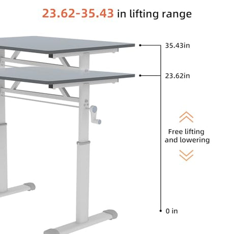 Adjustable Desk, Manual Height Adjustable Standing Desk with Crank, White Ergonomic Sit Stand Desk for Home Office,Compact standing desk, No Electric Needed, Fits Study & Workspaces (23.62"D*47.24"L) AYUYK