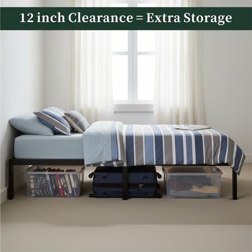 Twin Size Bed Frame, 14 Inch Metal Platform Bed Frames with Heavy Duty Steel Slat Support, No Box Spring Needed, Easy Assembly, Under Bed Storage SageNest