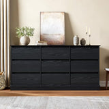 GarveeHome 9 Drawer Dressers for Bedroom, Chest of Drawers with Deep Drawers, Large Double Dresser for Closet with Wide Top, Horizontal Wooden Dresser for Living Room, Hallway, Kids Room, Black GarveeHome