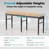 96'' Adjustable Workbench, 2500 LBS Load Capacity Heavy Duty Workstation with Power Outlets & Pegboard, Rubber Wood Top Worktable for Garage, Office,Workshop, Commercial Antifir