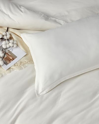 SAPHREAS White Duvet Cover Set Twin Size 100% Cotton, Soft Bedding Comforter Cover Organic with Zipper Closure & Corner Ties, Comforter Not Included SAPHREAS