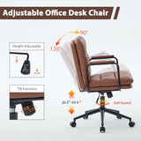 Home Office Chair with Arms, Swivel Criss Cross Chair with Wheels, Comfortable PU Leather Office Desk Chair, Ergonomic Adjustable Height Task Chair with Tilt Lock, Brown Shenyon