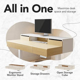 HUANUO Standing Desk with Drawers, 48 Inches Electric Height Adjustable Desk with Storage, Whole-Piece Board Sit Stand Up Desk with Monitor Shelf, Light Walnut HUANUO