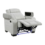 Lexicon Wall Hugger Manual Reclining Chair, Microfiber Manual Recliner with Cup Holders/Hidden Arm Storage/LED Base Lighting, Home Theater Seating for Living Room, Light Gray