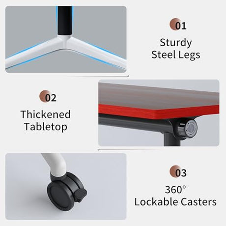 Conference Table, Folding Conference Room Tables, Foldable Conference Table with Locking Wheels, Mobile Seminar Training Tables for Office, Meeting Room, Classr (4, Walnut, 47.2in) Generic