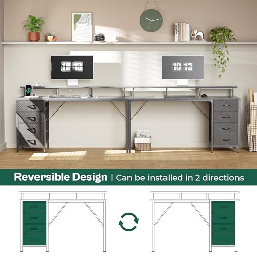 Huuger 55 Inch Computer Desk with Power Outlets and LED Lights, Gaming Desk with 4 Drawers, Office Desk with Monitor Stand, Study Work, Home Office, Gray Huuger