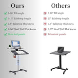 TecbL Pneumatic Standing Desk with Wheels - Adjustable Height 28" - 46" & 0-90° Tilt, 31.5" x 17.7" Skin-Feel Desktop, Rolling Computer Desk for Home Office, Hospital, School (Black) TecbL