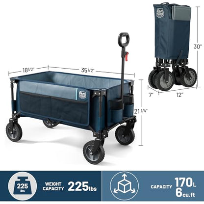 TIMBER RIDGE Collapsible Outdoor Folding Wagon Cart Heavy Duty Camping Patio Shopping Garden Cart with Side Bag Cup Holder, Blue - WoodArtSupply