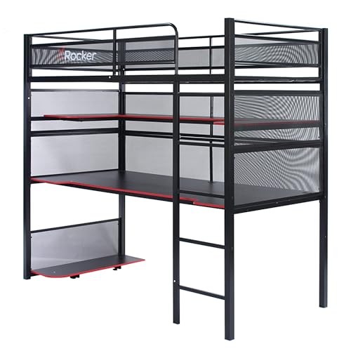 X Rocker BattleBunk Twin Size Gaming Bunk Bed, Durable Metal Frame with Built-in Gaming Desk and Shelving, Black and Red X Rocker