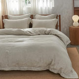 Simple&Opulence 100% Linen Duvet Cover Set with Embroidery Border Washed - 3 Pieces (1 Duvet Cover with 2 Pillow Shams) with Button Closure Soft Breathable Farmhouse - Linen, Full Size Simple&Opulence