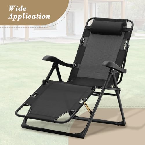 Athena Collection Zero Gravity Outdoor Lounge Chair Recliner, 27" Width Reclining Pool Lounge Lawn Chairs with Headrest and Curved Armrest, Outdoor Chaise for Beach Patio Backyard Outside, Black Athena Collection