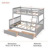 Merax Wood Bunk Bed with Drawers,Convertible Wood Bunk Bed with Ladders and Two Storage Drawers,Solid Wood Detachable Bed Frame with Ladders,Twin Over Full Size,Grey Merax