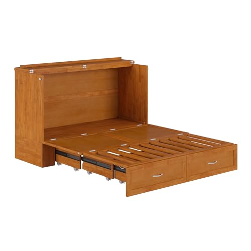 AFI Hamilton Queen Murphy Bed Chest with Mattress, Storage, and Built-in Charger in Light Toffee AFI
