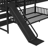 Bellemave Twin Over Twin Bunk Bed with Slide, Kids House Floor Bunk Bed with Storage Stairs and Full Length Guardrail, Heavy Duty Bunk Beds for Girls, Boys, Black Bellemave